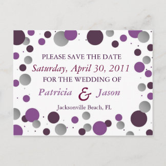 Paarse en zilveren Save the Date Briefkaart