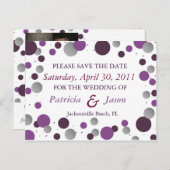 Paarse en zilveren Save the Date Briefkaart (Voorkant / Achterkant)
