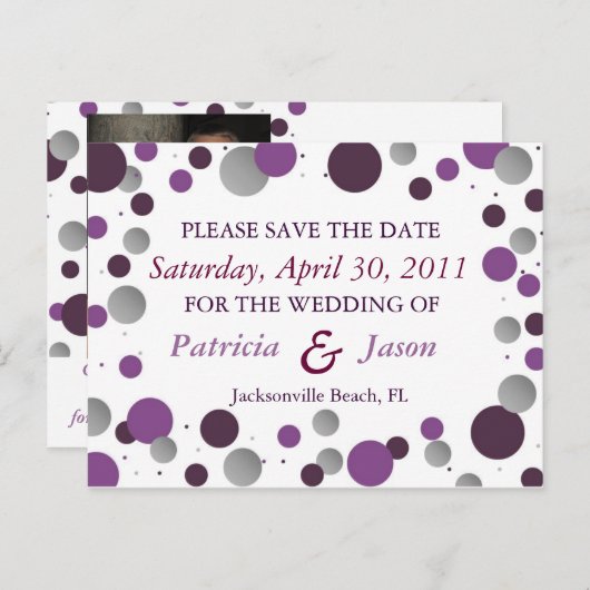 Paarse en zilveren Save the Date Briefkaart (Voorkant / Achterkant)