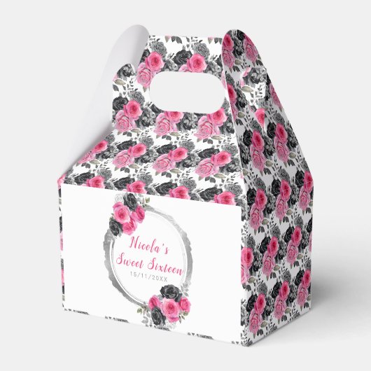 Paarse en zilveren sierlijke bloemen Sweet Sixteen Bedankdoosjes (Achterkant)