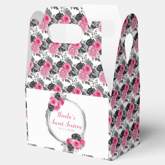 Paarse en zilveren sierlijke bloemen Sweet Sixteen Bedankdoosjes (Geopend)