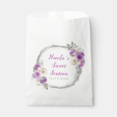 Paarse en zilveren sierlijke bloemen Sweet Sixteen Bedankzakje (Voorkant)