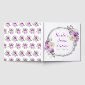 Paarse en zilveren sierlijke bloemen Sweet Sixteen Gastenboek (Volledig)