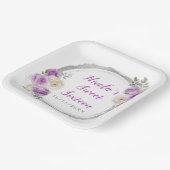 Paarse en zilveren sierlijke bloemen Sweet Sixteen Papieren Bordje (Gebogen)