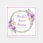 Paarse en zilveren sierlijke bloemen Sweet Sixteen Servet (Voorkant)