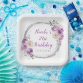 Paarse en zilveren sierlijke bloemen verjaardag papieren bordje (Feest)