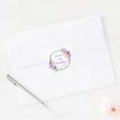 Paarse en zilveren sierlijke bloemen verjaardag vierkante sticker (Envelop)