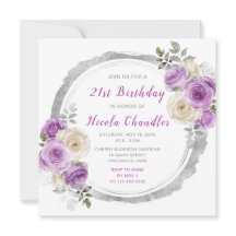 Paarse en zilveren sierlijke bloemen verjaardagsfe