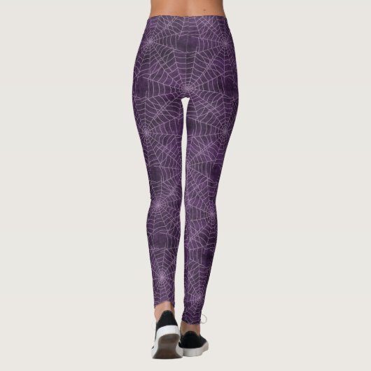 Paarse en zilveren Spiderweb Gothic Pattern Leggings (Achterkant)