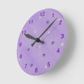 Paarse en zilveren sterren op de bladerwandklok ronde klok (Hoek)