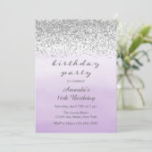 Paarse en zilveren verjaardagsuitnodiging kaart (Staand voorkant)