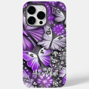 Paarse en zilveren vlinderbloemige vlinder - Aange Case-Mate iPhone 14 Pro Max Hoesje