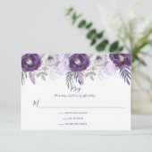 Paarse en Zilveren Waterverf Bloemen RSVP (Staand voorkant)