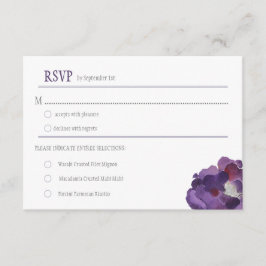 Paarse en Zilveren Waterverf Bloemen RSVPs RSVP Kaartje