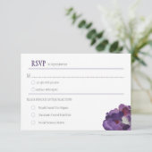 Paarse en Zilveren Waterverf Bloemen RSVPs RSVP Kaartje (Staand voorkant)
