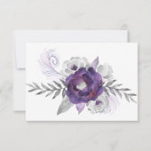 Paarse en Zilveren Waterverf Bloemen RSVPs RSVP Kaartje (Achterkant)