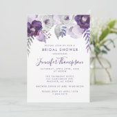 Paarse en Zilveren Waterverf Bloemen Vrijgezellenf Kaart (Staand voorkant)