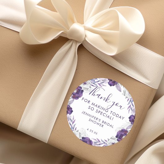 Paarse en Zilveren Waterverf Bloemen Vrijgezellenf Ronde Sticker