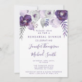 Paarse en zilveren Waterverf repetitie diner Kaart (Voorkant)