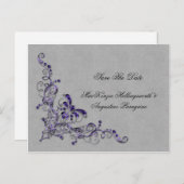 Paarse en zilveren wervelingen redden de datum aankondigingskaart (Voorkant / Achterkant)