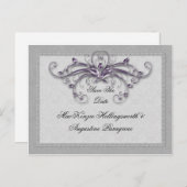 Paarse en zilveren wervelingen redden de datum aankondigingskaart (Voorkant / Achterkant)