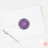 Paarse en zilverfolie Floral Monogram Sticker (Envelop)