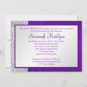 Paarse en Zilverfoto-Quinceanera-uitnodiging Kaart (Achterkant)