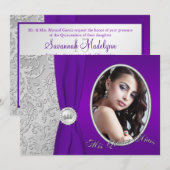 Paarse en Zilverfoto-Quinceanera-uitnodiging Kaart (Voorkant / Achterkant)