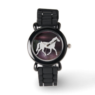 Paarse en zilvergitter Horse Watch Horloge