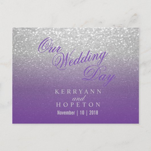 Paarse en zilverglitter - RSVP Briefkaart (Voorkant)