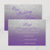 Paarse en zilverglitter - RSVP Kaartje (Voorkant / Achterkant)