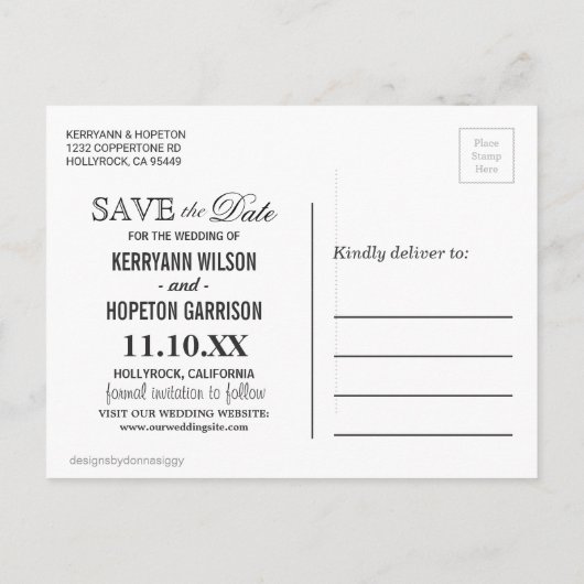 Paarse en zilverglitter - sla de datum op aankondigingskaart (Achterkant)