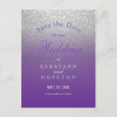 Paarse en zilverglitter - sla de datum op aankondigingskaart (Voorkant)