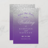 Paarse en zilverglitter - sla de datum op save the date (Voorkant / Achterkant)