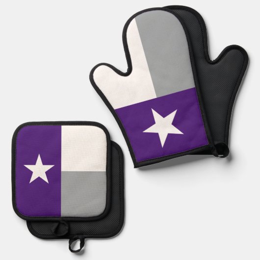 Paarse en zilvergrijze Texaanse staatsvlag Ovenwant & Pannenlap Set (Voorkant / Achterkant)