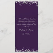 paarse en zilvergrijze trouwkaarten menu (Achterkant)
