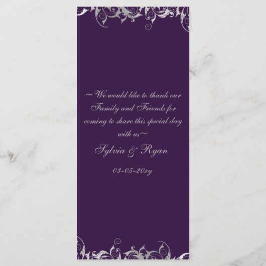 paarse en zilvergrijze trouwkaarten menu (Achterkant)