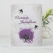 Paarse en zilverhardende uitnodiging tot weddensch (Staand voorkant)