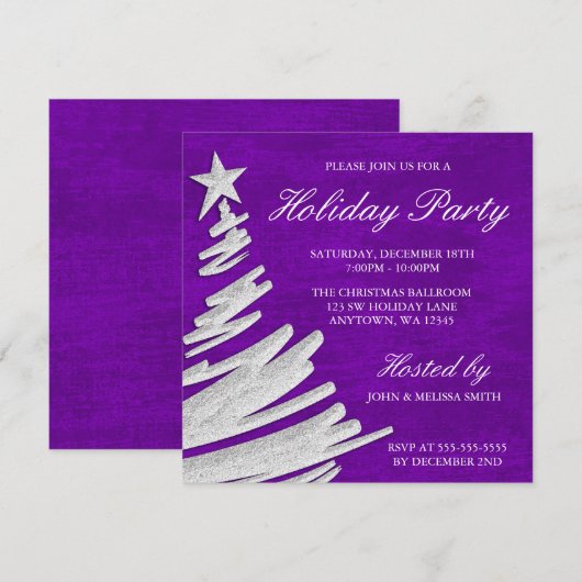 Paarse en Zilverige kerstboomfeestdag Kaart (Voorkant / Achterkant)