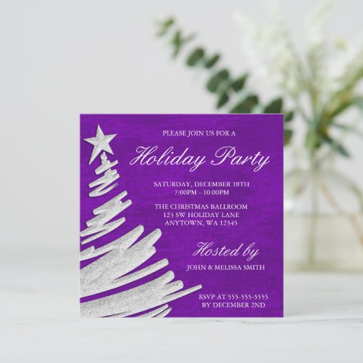 Paarse en Zilverige kerstboomfeestdag Kaart (Staand voorkant)