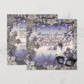 Paarse en zilvermaskerade en wintersneeuwvlokken kaart (Voorkant / Achterkant)