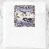 Paarse en zilvermaskerade en wintersneeuwvlokken vierkante sticker (Tas)