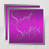 Paarse en zilverparels zoete zestien uitnodiging (Voorkant / Achterkant)
