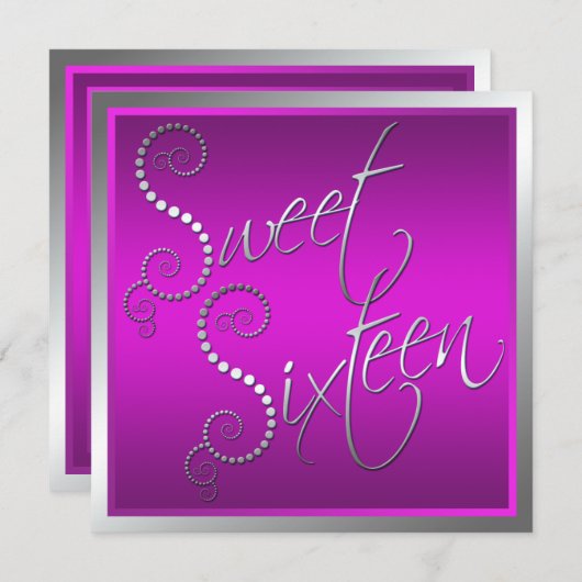 Paarse en zilverparels zoete zestien uitnodiging (Voorkant / Achterkant)