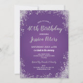 Paarse en Zilverpartij Elegant Birthday Sparkle Kaart (Voorkant)