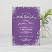 Paarse en Zilverpartij Elegant Birthday Sparkle Kaart (Staand voorkant)