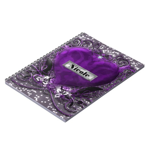Paarse en zilversparkle Heart Gothic Glam Notitieboek (Linkerzijde)