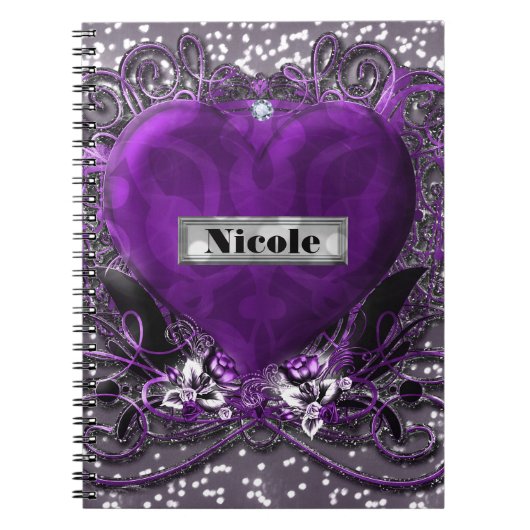 Paarse en zilversparkle Heart Gothic Glam Notitieboek (Voorkant)
