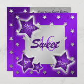 Paarse en zilversterren Sweet 16 Uitnodiging (Voorkant / Achterkant)