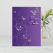 Paarse en zilvervlies met Butterflies nodigen Kaart (Staand voorkant)
